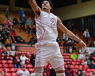 YOUNGSTOWN, OHIO - NOVEMBER 12, 2016: Devin Haygood #2 of YSU dunks the basketball after a breakaway during the 2nd half of their game Saturday night the Beeghly Center. DAVID DERMER | THE VINDICATOR