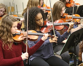        ROBERT K. YOSAY  | THE VINDICATOR..Anna Oliver- Freshman - CeAnna Curtis -Sophmore and Alyssa Wilhelm -Sophmore  violins..Trans-Siberian Orchestra will be visiting Boardman High School to see the schoolÕs orchestra members Wednesday . . - -30-