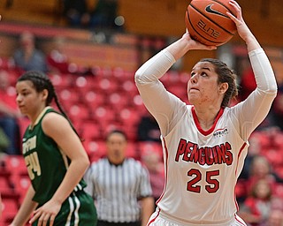 YOUNGSTOWN, OHIO - NOVEMBER 23, 2016: Morgan Olson #25 of YSU puts up a shot during the first half of their game Wednesday night at the Beeghly Center. DAVID DERMER | THE VINDICATOR