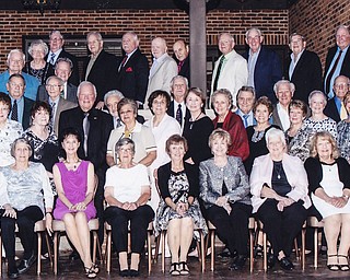 SPECIAL TO THE VINDICATOR
Ursuline High School Class of 1956 celebrated its 60th reunion recently. The weekend included a social at Chad Anthony’s Restaurant. Mass for the class was celebrated by the Rev. Tim O’Neill followed by a formal dinner at Tippecanoe Country Club. The weekend concluded with breakfast at the Saxon Club. Reunion activities were coordinated by Mike Gross and George Banks. Class members attending the event, in front from left, are Sister Marlene LoGrasso of the Ursuline Sisters of Youngstown, Martha Clark, Rosalie Anderson, Sally Mitchell, Peggy Leslie Madeline, Norma Jean Carney, Carol DeWitt, Pam Merlo, Ursula McLaughlin Lyons and Judy Rubenstahl. In row two are Rosie O’Neil Tyrrell, Agnes Heston, Gert Patton, Pat Deskin, Carol Alexander, Peggy Abraham, Margaret Dignan Murphy, Bernadine Clark O’Neill, Toni Ross Douglass, Barbara Colonna Mulholland, Marilyn Carroll, Toni Jordan, Carol Howard and Marge Stegner. In row three are Marilyn Mann Leslie, Dennis Chizmar, Tom Shutrump, Buddy Rezek, Jerry McCarthy, John Beene, Ron Leyko and Jerry Zetts. In row four are Greg Allison and Jim Delaplane, and in back are Coletta Socha Davis, Don DeCarlo, Lew Devlin, Mike Gross, Ed O’Malley, Frank Lisi, Tom O’Neill, George Banks, Jim Ruffing and Dan Murphy.