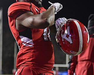 YOUNGSTOWN, OHIO - NOVEMBER 26, 2016: D.J. Thomas #18 of YSU dances on the field after their playoff game Saturday evening at Stambaugh Stadium. Youngstown State won 38-24. DAVID DERMER | THE VINDICATOR