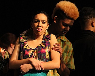 (Nikos Frazier | The Vindicator)..Annalese Samuel, who plays Mary, and Terre Snead, who plays Joe, at rehearsal for "Nativity, The Hope" at Youngstown Playhouse in Youngstown on Sunday, Nov. 27, 2016.