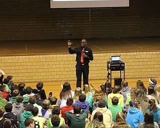 Neighbors | Abby Slanker.Andre Elliott of the Mahoning County Juvenile Court and a National Sandy Hook Promise presenter addressed Canfield Village Middle School seventh-grade students during Say Something Week, a Sandy Hook Promise event, on Oct. 28.