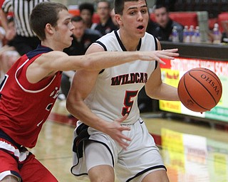 William D. Lewis The Vindicator Struthers' Andrew Carbon(5) keeps the ball from Dylan Beany(21( of Fitch during 12062016 action in Struthers.
