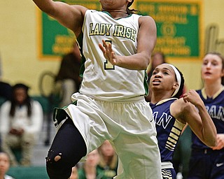 YOUNGSTOWN, OHIO - DECEMBER 7, 2016: Dayshanette Harris #1 of Ursuline goes to the basket during the second half of their game Wednesday night at Ursuline High School. DAVID DERMER | THE VINDICATOR