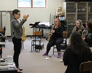 Neighbors | Abby Slanker.Guest clinician Noa Even worked on fundamentals with Canfield Village Middle School eighth-grade saxophone players Oct. 13.
