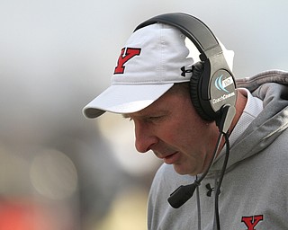 Youngstown State Penguin head coach Bo Pelini during the first half as Youngstown State takes on Wofford College in the FCS quarterfinals at Stambaugh Stadium in Youngstown on Saturday, Dec. 10, 2016. Youngstown State won in double overtime, 30-23, advancing to the semifinals...(Nikos Frazier | The Vindicator)..