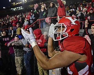 YOUNGSTOWN, OHIO - DECEMBER 10, 2016: Jody Webb #20 of YSU celebrates after defeating Wofford 30-23 in double overtime Saturday afternoon at Stambaugh Stadium. DAVID DERMER | THE VINDICATOR