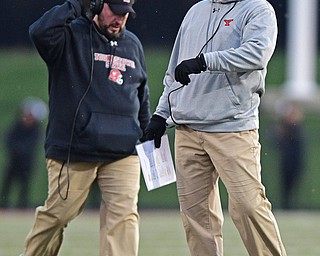 YOUNGSTOWN, OHIO - DECEMBER 10, 2016: Head coach Bo Pelini shows his frustration with a offensive play during the second half of their FCS quarterfinal playoff game Saturday afternoon at Stambaugh Stadium. YSU won 30-23 in double overtime. DAVID DERMER | THE VINDICATOR