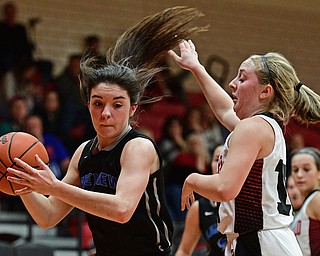 CANFIELD, OHIO - DECEMBER 12, 2016: Annie Pavlansky #10 of Lakeview drives on Jill Baker #15 of Canfield during the second half of their game Monday night at Canfield High School. DAVID DERMER | THE VINDICATOR