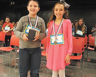 SPECIAL TO THE VINDICATOR
On Dec. 1, Struthers Elementary School students in the third and fourth grades competed in the annual spelling bee. This year’s competition lasted for 11 rounds and included a vocabulary round. Christopher Dominick, third grade, left, won the spelling bee, and Mia Clyde, fourth grade, was the runner-up. Dominick will advance to The Vindicator Spelling Bee on March 11, 2017, at Youngstown State University.