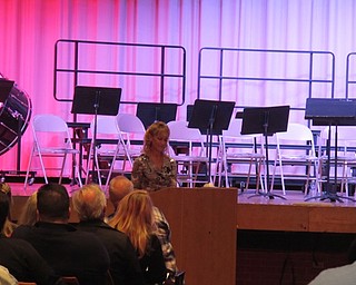 Neighbors | Alexis Bartolomucci.Chris Wortman, a Gold Star Mother, spoke during the Veterans Day Assembly at Austintown Fitch High School on Nov. 11.