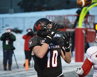 CHENEY, WA - DECEMBER 17: EWU wide receiver Cooper Kupp (10) prepares catch a touchdown pass during the game between the Youngstown State University Penguins and the Eastern Washington University Eagles on December 17, 2016 at Roos Field in Cheney, Washington.  (Photo by Robert Johnson).