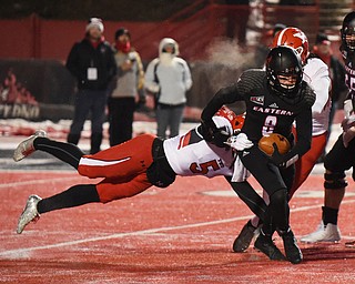 CHENEY, WA - DECEMBER 17: Youngstown State linebacker Lee Wright (5) sacks EWU quarterback Gage Gubrud (8) during the game between the Youngstown State University Penguins and the Eastern Washington University Eagles on December 17, 2016 at Roos Field in Cheney, Washington.  (Photo by Robert Johnson).