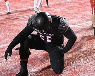 CHENEY, WA - DECEMBER 17: EWU defensive lineman Andre Lino (55) after the game between the Youngstown State University Penguins and the Eastern Washington University Eagles on December 17, 2016 at Roos Field in Cheney, Washington.  (Photo by Robert Johnson).