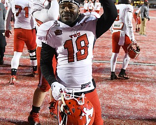 CHENEY, WA - DECEMBER 17: Youngstown State cornerback D.J. Thomas (18) after the game-winning catch during the game between the Youngstown State University Penguins and the Eastern Washington University Eagles on December 17, 2016 at Roos Field in Cheney, Washington.  (Photo by Robert Johnson).