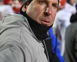 CHENEY, WA - DECEMBER 17: Youngstown State head coach Bo Pelini awaits the official review result of the game-winning catch during the game between the Youngstown State University Penguins and the Eastern Washington University Eagles on December 17, 2016 at Roos Field in Cheney, Washington.  (Photo by Robert Johnson).