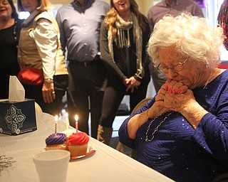 Sophie Antolik celebrates her 100th birthday at the Bradford Green Clubhouse at Westford Condos in Canfield on Saturday, Dec. 24, 2016...(Nikos Frazier | The Vindicator)..