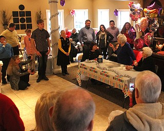 as Sophie Antolik celebrates her 100th birthday at the Bradford Green Clubhouse at Westford Condos in Canfield on Saturday, Dec. 24, 2016...(Nikos Frazier | The Vindicator)..