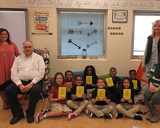 SPECIAL TO THE VINDICATOR
Third-grade students from Campbell Elementary School recently received dictionaries from Struthers Rotary. The goal is to assist students in becoming good writers, active readers, creative thinkers and resourceful learners. Teachers Dominique Galleta and Karen Carney are shown with Rotarians Tom Baringer and Darla Donahue and the third-grade students.