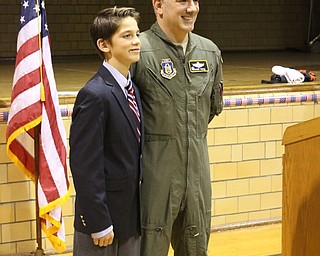 Neighbors | Abby Slanker.Lieutenant Colonel James Torok of the United States Air Force joined his son, Logan, as the guest speaker at the Canfield Village School’s Veterans Day program on Nov. 11.