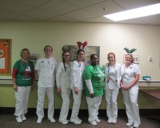 Neighbors | Alexis Bartolomucci.The Kent State University East Liverpool nursing students hosted a festive party as a "thank you" .to Assumption Village in Boardman on Nov. 30. Pictured are, from left, Amy Gabriel, Michael Catalano, Jami Watson, Courtney Hall, Tanisha Kirk, Danielle Rollison and Erica Snoddy.