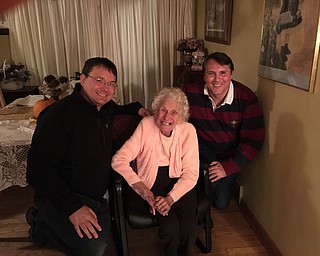 SPECIAL TO THE VINDICATOR
Frances Ritz, who will be 100 years old Jan. 10, is seated with her grandsons, Bjorn, left, and Eric.