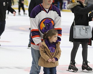 Jeremy Miller helps his daughter, Lena(3) ice skate during First Night Youngstown at the the Covelli Centre in Youngstown on Saturday, Dec. 31, 2016...(Nikos Frazier | The Vindicator)..
