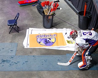 Youngstown Phantoms goalie Ivan Kulbakov (31) waits to take the ice for the second period against USA NTDP at the Covelli Centre on December 31, 2016. The Phantoms won 3-1.