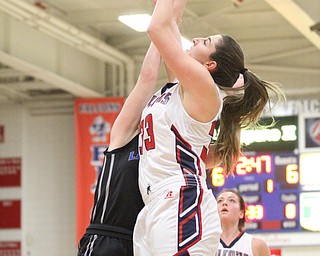 Fitch sophomore forward Sabria Hunter (33) puts up the ball during the first quarter as the Fitch Falcons take on the Lakeview Bulldogs at the Austintown Fitch High School Gymnasium  in Austintown on Wednesday, Jan. 4, 2017. Lakeview won, 44-36...(Nikos Frazier | The Vindicator)..