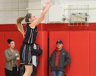 Lakeview senior Jensen Silbaugh (5) puts up the three during the second quarter as the Fitch Falcons take on the Lakeview Bulldogs at the Austintown Fitch High School Gymnasium  in Austintown on Wednesday, Jan. 4, 2017. Lakeview won, 44-36...(Nikos Frazier | The Vindicator)..