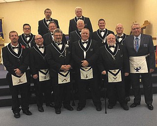 SPECIAL TO THE VINDICATOR
Niles McKinley Lodge 794, Free and Accepted Masons of Ohio, recently selected officers for 2017. In front from left are Ed Stredney; Lou Rossi; Doug Nutter, worshipful master; Shawn Hevener; Marc Stevens; and Dan Schaffer. In the second row are Tom Ross, Chuck Chagnot, Rodger Mays, John Marstellar and Brian Fisher, and in back are Andy Konsol and Brian Williams.