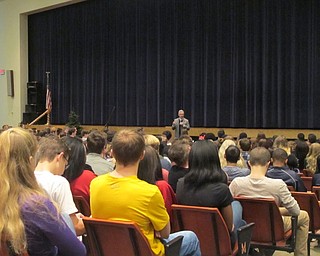 Neighbors | Alexis Bartolomucci.Youngstown State University President Jim Tressel spoke to the juniors and seniors at Austintown Fitch High School on Dec. 5.