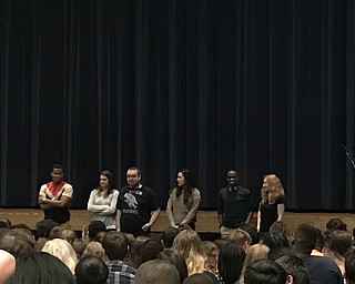 Neighbors | Alexis Bartolomucci.Students from Austintown Fitch High School stood in front of other students during the Jim Tressel speech on Dec. 5.
