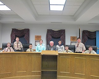 Neighbors | Alexis Bartolomucci.Cub Scouts Pack 25 spent an evening with Mayor Bernie Kosar at Canfield City Hall on Dec. 5. Pictured are, from left, Cade, Nathan, Aven, Lydia, Bernie Kosar, Braden, Owen, Andrew and Albert.