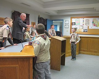 Neighbors | Alexis Bartolomucci.Cub Scouts Pack 25 of Canfield prepared to do a mock trial at Canfield City Hall on Dec. 5 after sitting in during an arraignment.