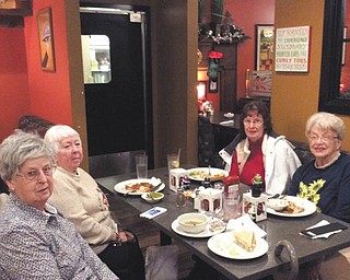 Special to The Vindicator: Lady Cardinals Class of 1951 at Canfield High School celebrated its 65th reunion during a dinner Dec. 12 at Davidson’s Restaurant in Cornersburg. Attending, from left, were Katherine Dina Mitchell, Donna Scott Lynn, Beverly Hum Richardson and Emmalyn Smith Borak. The group meets every three months and reaches out to out-of-town members.