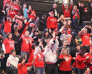        ROBERT K. YOSAY  | THE VINDICATOR..TOUCHDOWN... the crowd stands and celebrates the first touchdown....a near capacity crowd watched as YSU battled James Madison for the Championship- finally falling behind before the half and never caught up- ..