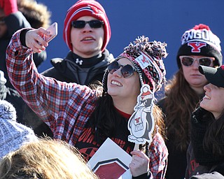 William D Lewis The Vindicator YSU's students Abby Kovacs , left, anfd Emily Young during playoff game.01072017 wdl fan z