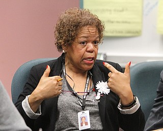 Board Member Jackie Adair argues her point during the reorganizational meeting at the Youngstown City School Board of Education in Youngstown on Tuesday, Jan. 10, 2017. ..(Nikos Frazier | The Vindicator).