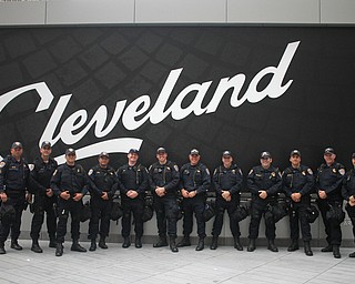 Nikos Frazier | The Vindicator..Members of the California Highway Patrol pose for a photo in Cleveland's Public Square on the fourth and final day of the Republican National Convention.