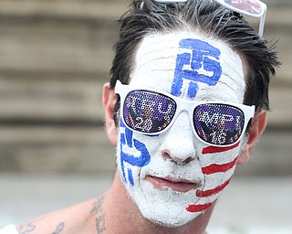 Nikos Frazier | The Vindicator..Shane Gierke of Streetsboro poses for a photo in Cleveland's Public Square on the fourth and final day of the Republican National Convention.