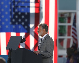 Nikos Frazier | The Vindicator..Cleveland Mayor, Frank Jackson(D-Cleveland) speaks at a campaign rally for Democratic presidential candidate Hillary Clinton on Friday, Oct. 14, 2016 at the Cleveland Burke Lakefront Airport in Cleveland, Ohio.