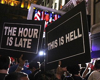 Nikos Frazier | The Vindicator..The East 4th Street District of Cleveland is packed with onlookers as Donald J. Trump delivers his acceptance speech as the 2016 Republican Presidential nominee on Thursday, July 21, 2016.