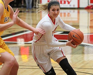 Youngstown state sophomore guard Alison Smolinksi(2) charges towards the net during the fourth quarter as the Youngstown State Penguins take on the Valparaiso Crusaders at the Beeghly Center in Youngstown on Saturday, Jan. 14, 2017. Youngstown State won, 76-70...(Nikos Frazier | The Vindicator)..