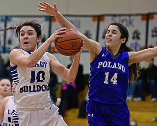 CORTLAND, OHIO - JANUARY 2017: Annie Pavlansky #10 of Lakeview grabs a rebound away from Jillian Penman #14 of Poland during the first half of their game Saturday afternoon at Lakeview High School. DAVID DERMER | THE VINDICATOR