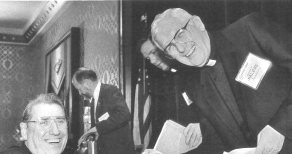 11/24/84 Archbishop John O'Connor, left, of New york shakes hands with Bishop James Malone of Youngstown and president of the National Conference of catholic Bishops in washington DC.