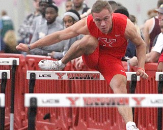 Youngstown State sophomore Chad Zallow competes in the Men's 60 Hurdles at the Youngstown State University Track and Field Invitational at the Watson and Tressel Training Site in Youngstown on Friday, Jan. 20, 2017. Zallow placed first in his heat with a 7.86...(Nikos Frazier | The Vindicator)..