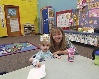 SPECIAL TO THE VINDICATOR: 
Ursuline Preschool and Kindergarten recently began the program Time for Two, an opportunity for parents to spend quality time with their two-year-old children participating in activities in the classrooms. Addison Rybicki, left, an Ursuline student, recently celebrated her birthday with her teacher Jodi Klepec, by painting together. An additional class is offered at 9 a.m. every Wednesday. Call 330-792-4150 to register.