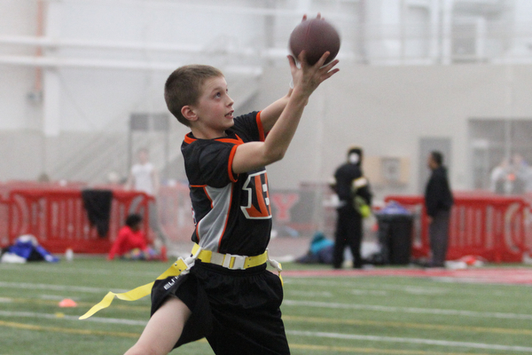 Bengals quarterback Ashton O'Brien(11) of Brookfield catches a pass during practice at the Watson and Tressel Training Site at Youngstown State University in Youngstown on Thursday, Jan. 5, 2017. ..(Nikos Frazier | The Vindicator)..